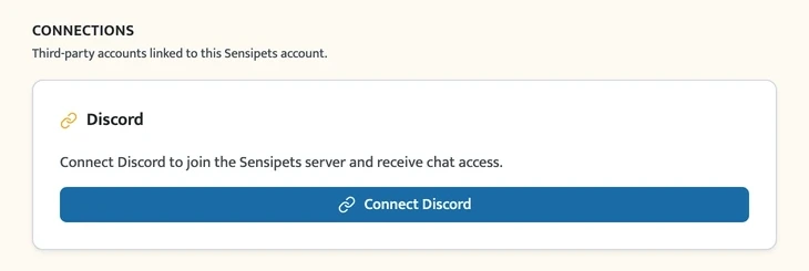 The Discord card in Connections with its Connect Discord button.