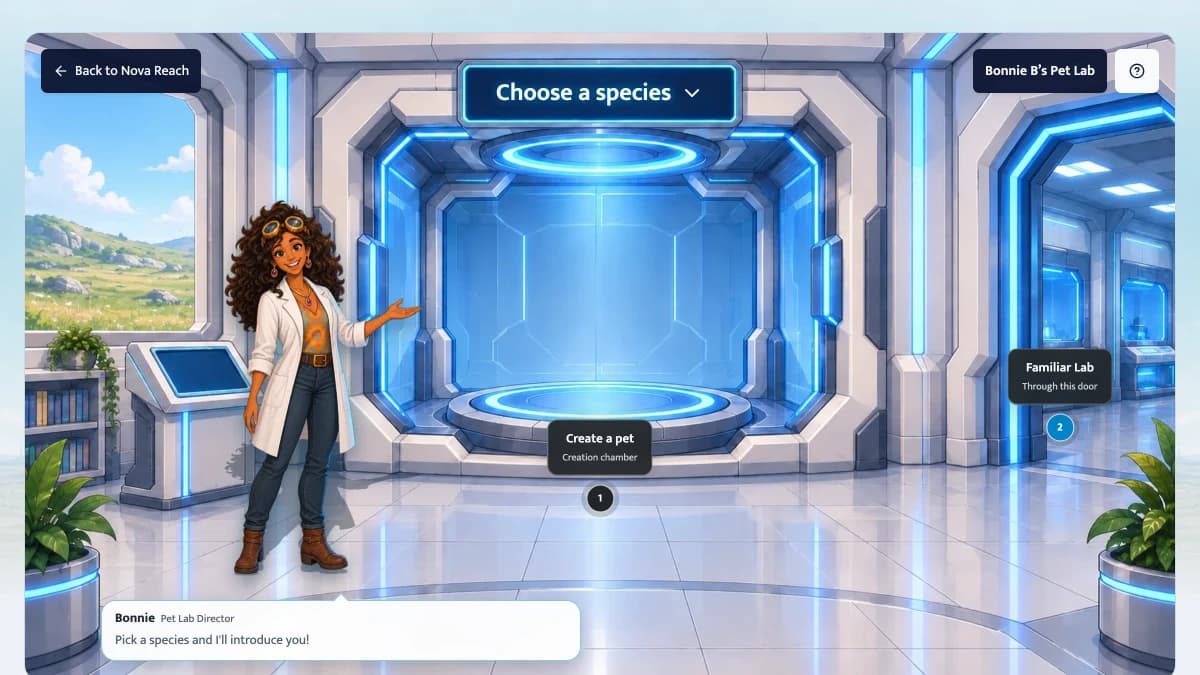 Bonnie B’s Pet Lab interface in Sensipets