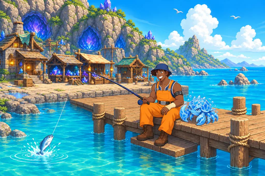 Keel fishing from the Iskerval dock with his Water Kraklet, Angler, beside him