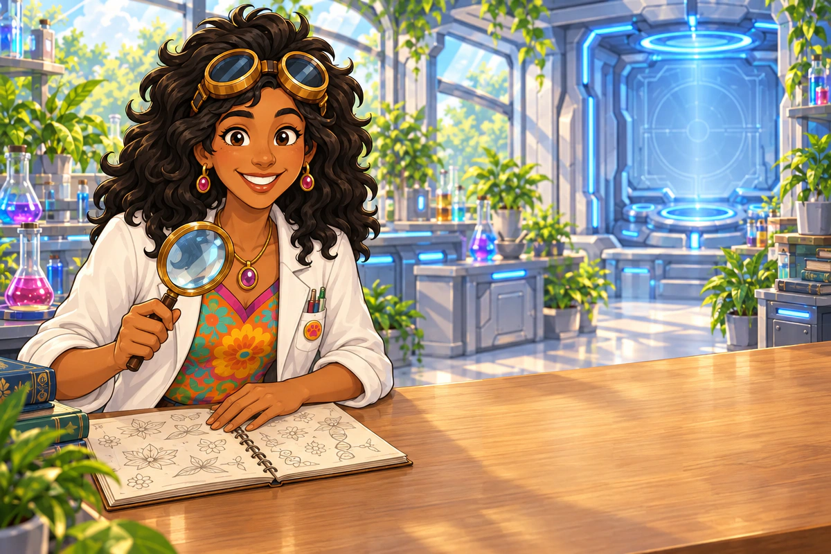 Bonnie opening her field notebook at the familiar study bench